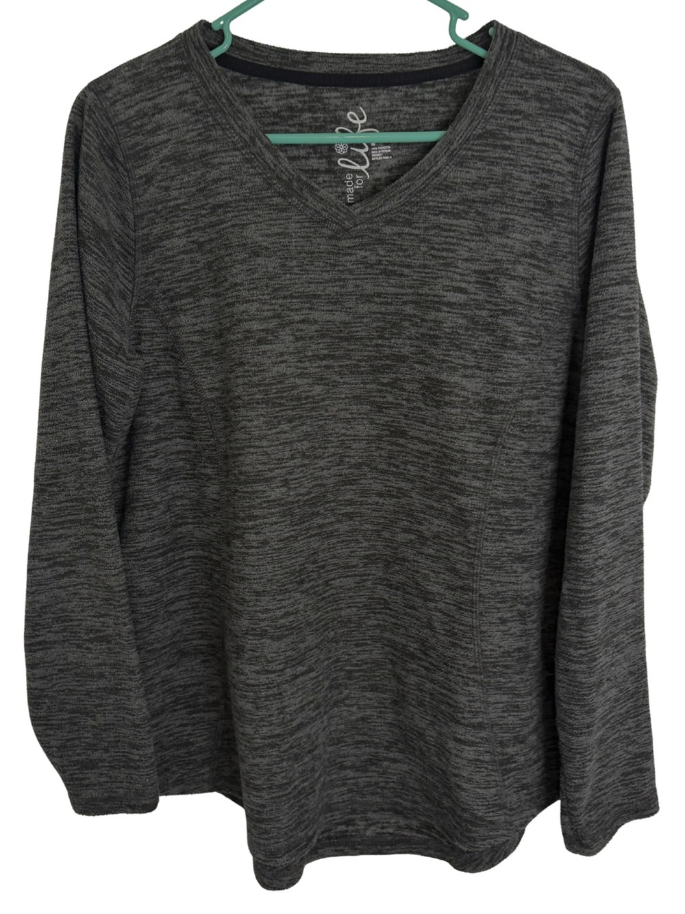 3/$20 Made For Life Black & Gray Long Sleeve V Neck Fleece Top Size Medium